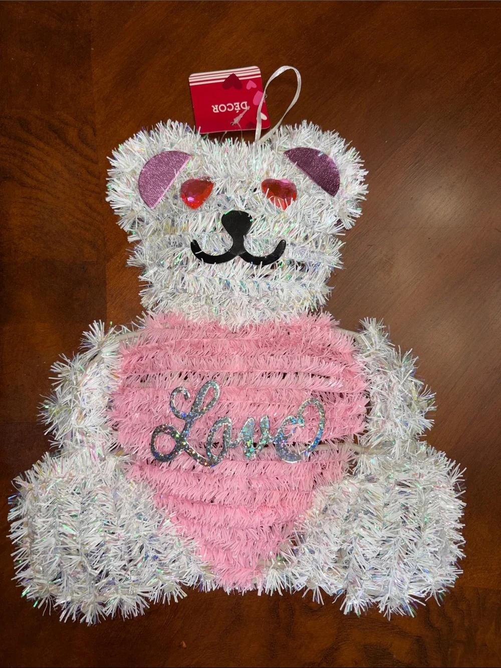 Valentine Teddy Bear Wall Decor - Pink & Iridescent
